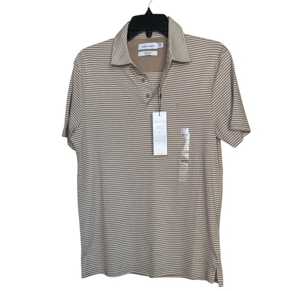 Calvin Klein Mens Smooth Cotton Monogram Logo Feeder Stripe Polo Shirt sz XS - Picture 1 of 10